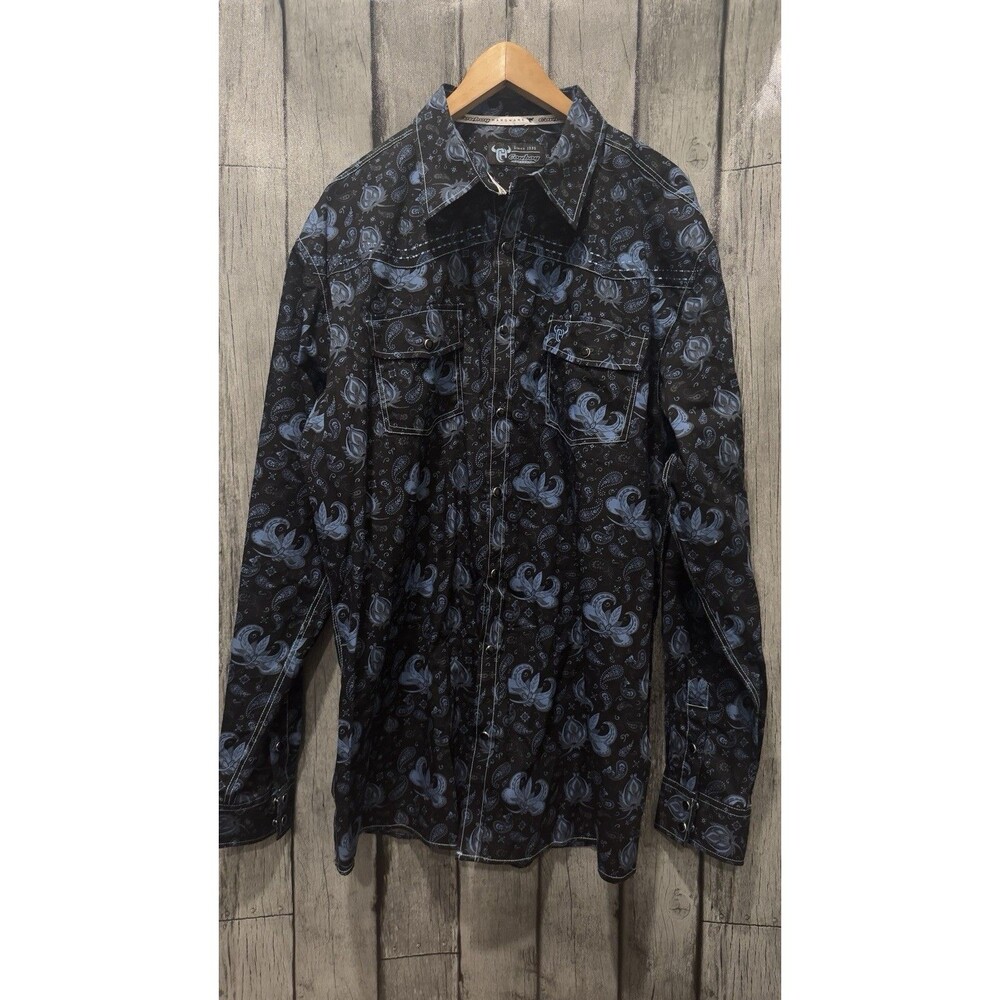 Cowboy Hardware XL Retro Black/Blue Paisley Western Pearl Snap Men Shirt LS